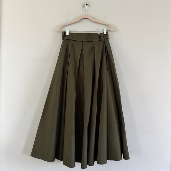 NWT Patou Canvas Pleated Winter Moss Green Organic Cotton Maxi Skirt - Picture 6 of 9